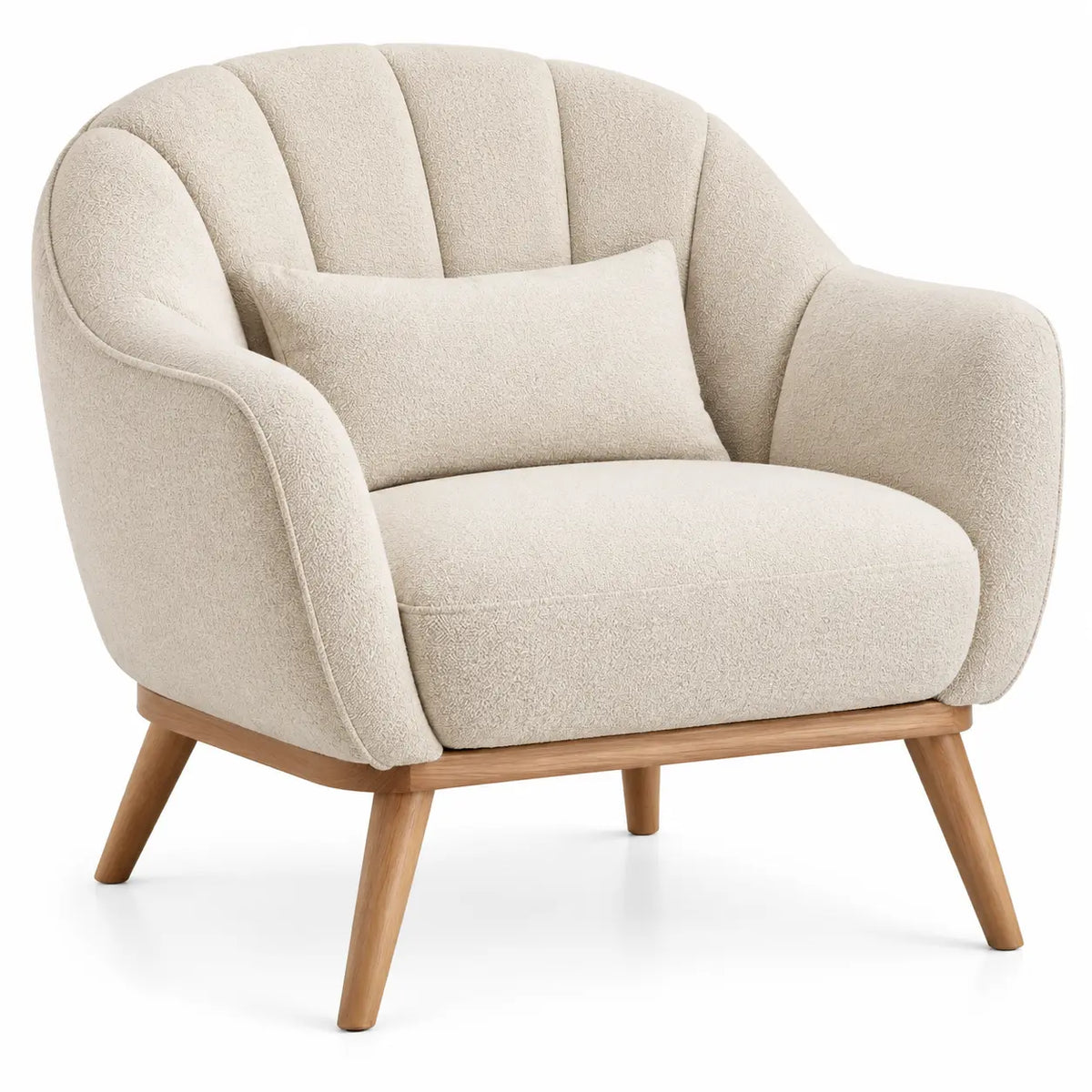 Sillón tapizado con acolchado acanalado, beige y marrón